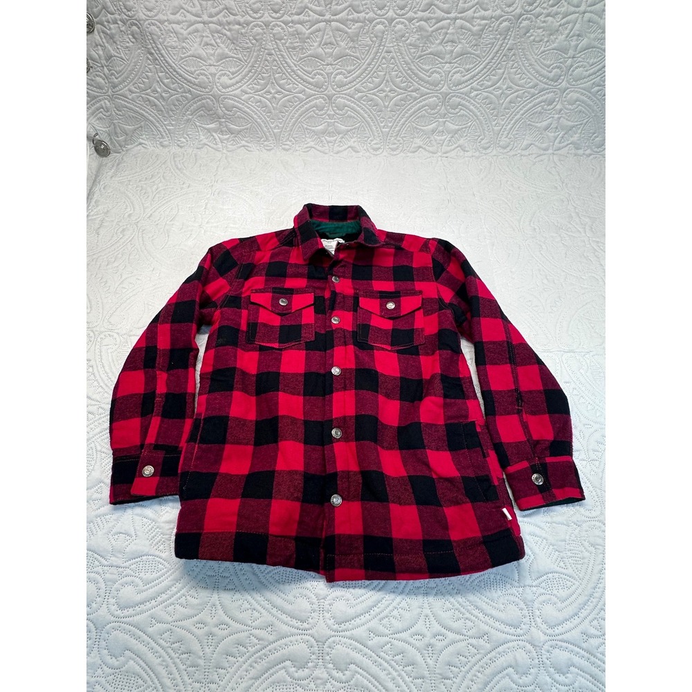 Tommy Bahama Boys Red Black Buffalo Plaid Flannel Button Down Shirt Size S 7/8